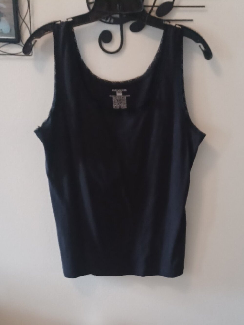 Jones New York Sport Lace Trim Black Tank Top Cotton Stretch XL